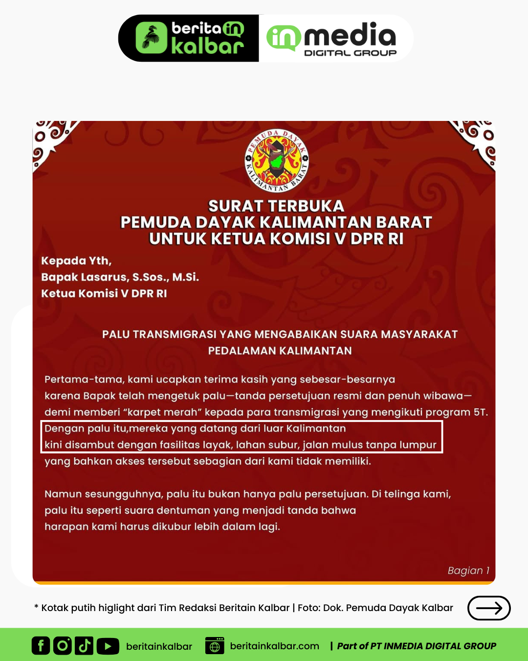 Surat Pemuda Dayak Kalbar