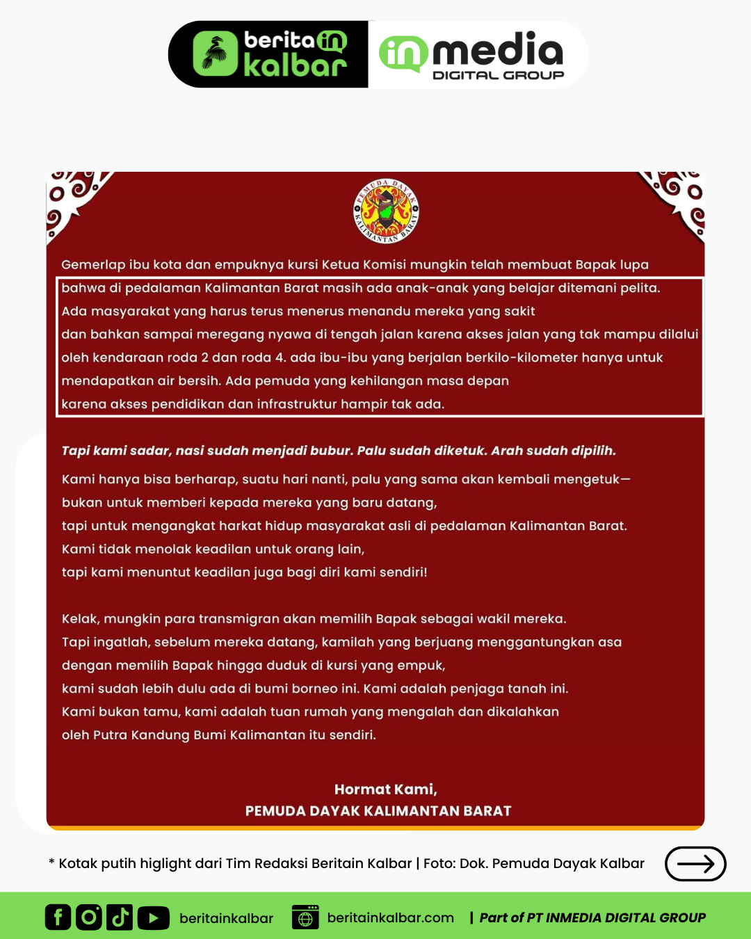 Surat Pemuda Dayak Kalbar