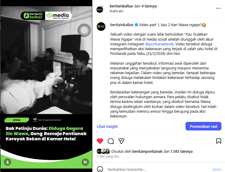 Pengeroyokan di Hotel Pontianak