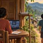 Ilustrasi keterbatasan akses internet di Desa Mondi, Kecamatan Sekadau Hulu, Kabupaten Sekadau, Kalimantan Barat. Jaringan seluler yang belum menjangkau seluruh wilayah membuat warga bergantung pada Wi-Fi untuk mengakses informasi dan berkomunikasi.